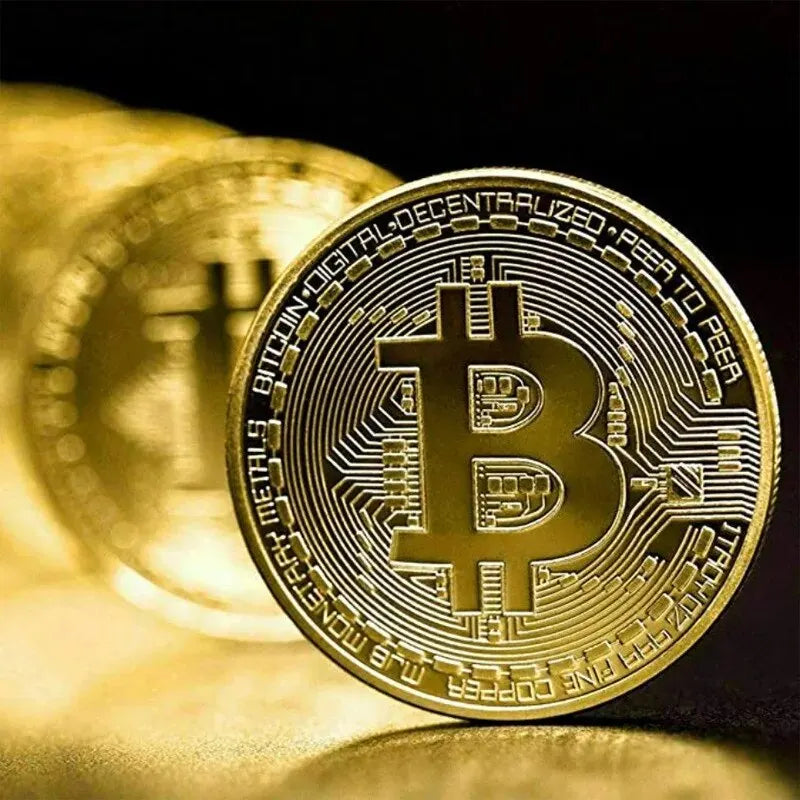 Moeda Bitcoin Comemorativa Folheada a Ouro